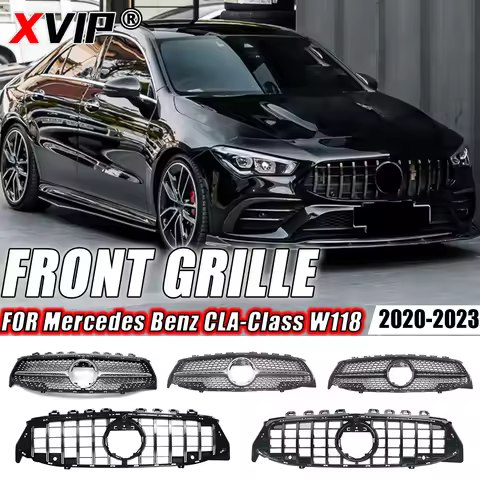 XVIP W118 GT Grille, Black Silver Front Bumper Panamericana Grill for Mercedes CLA Class 20-23 C118 