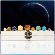 [fixory] 9 X 9 Planets Set of  Gemstones Crystals with Wooden  Gifts Decor for Desk