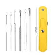 Gratis Ongkir - Korek Kuping 6in1 Dengan Pouch Kulit / Pembersih Telinga Korek Kuping Ear Wax Picker