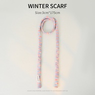 Niche Design Knitted Slim Small Scarf Female Japanese Retro Colorful Long Striped Bib Autumn Winter 