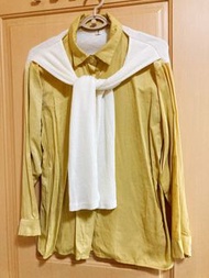 薑黃假兩件長袖襯衫