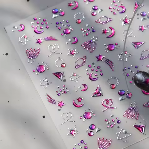 Purple Starlit Sky Star Moon Planet Wings Colour Abstract High Saturation Self Adhesive Nail Art Sti