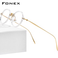 FONEX Acetate กรอบแว่นไทเทเนียมสำหรับผู้ชายแว่นตาทรงกลมสไตล์วินเทจเรโทรรุ่นใหม่แว่นตาแว่นสายตาเบาสไตล์เกาหลี2022 F85680