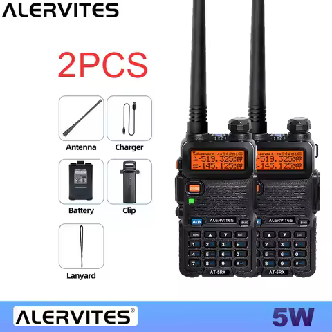 ALERVITES 2PCS AT-5RX 5RX radio, 5W/8W high-power dual-frequency two-way radio, remote handheld port