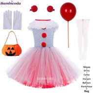 Gray Clown Tutu Dress For Girls Carnival Girl Joker Cosplay Tulle Outfit Children Party Scary Clothe