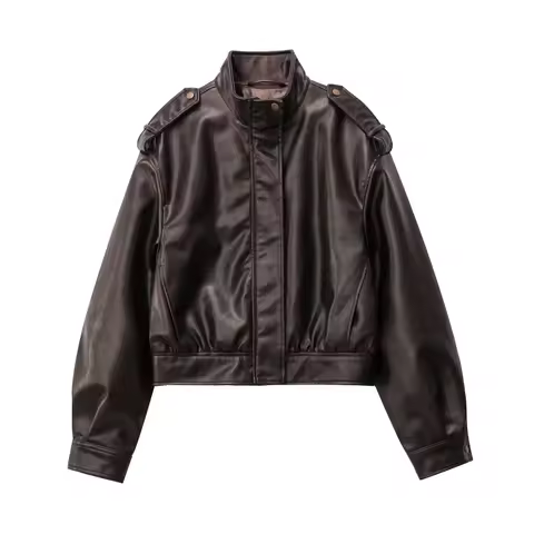 Original, high-quality 2026 new style women's leather-effect blazer with a stand-up collar, for ladi