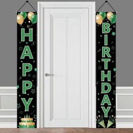 Green Birthday Door Banner Decorations for Women Men, Green Black Gold Happy Birthday Porch Sign Par