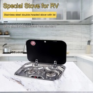 Outdoor RV camper kitchen Stainless steel Gas double-headed Stove tools Tempered glass cover 2*1.35K