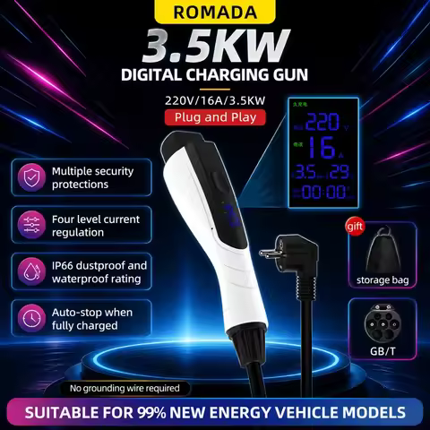 3.5KW GB/T20234 EV Portable Charger 16A 3M-20M Cable EVSE EU Plug Wallbox Adapter With Display Scree