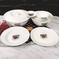 Pug Korean Style Bowl Double Ear Soup Bowl pug Peripheral Tableware Salad Bowl Cartoon Creative Cera