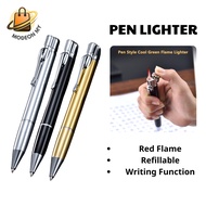Ballpoint Pen Torch Lighter Refillable Windproof Butane Flame Adjustable Metal Cool Lighter for Men