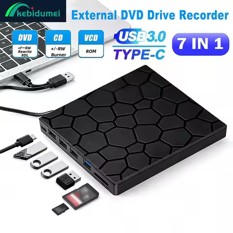 Kebidumei 7 in 1 External DVD Player CD/DVD Drive Recorder USB3.0 Type C CD Burner External Disk Dri