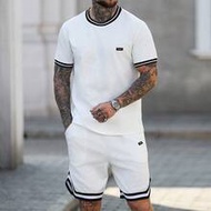 ชุดเครื่องแบบบาสเกตบอลเสื้อยืดแขนสั้นผูกลายทางตัดกันสำหรับผู้ชายและกางเกงขาสั้นเอวยางยืด,Men Old Mon