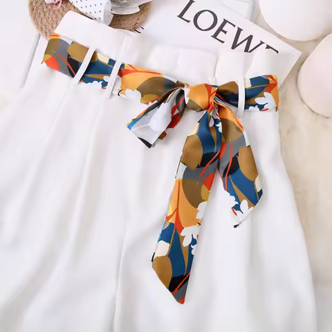 NEW Women's Dress Jeans Decorative Bow Belt Retro Printing Twill Waist Summer Bag Hats Ribbons Women