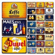 Tanda Timah Bir Belgia Vintage - Leffe, Duvel, Blond, Affligem - Seni Dinding Logam untuk Rumah, Bar