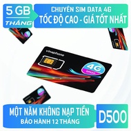 BÁN SIM VINAPHONE 4G D500 / D219 Vina Miễn Phí cả năm Tặng 5GB 1 Tháng x 12 tháng . Mua 1 lần Dủng 1