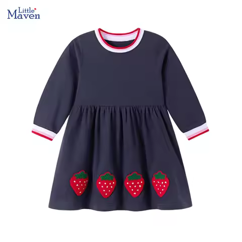 Little maven 2026 Autumn New Children's Clothing Kids Clothes Cotton Baby Girls Cartoon Strawberry L