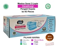 Sensi Masker 3ply Headloop Hijab / Masker Medis 3 Ply 1 BOX 40 Pcs Mask Ready Banyak Warna Original