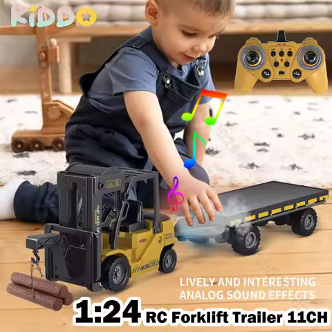 1:24 RC Forklift Trailer 11CH Light Music Spray Remote Control Forklift 2.4G Heavy Crane Model Loade