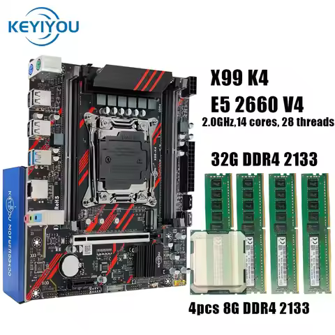 KEYIYOU X99 K4 Motherboard Set E5 Xeon CPU DDR4 RAM Combo Xeon E5 2643 V4 2660 V4 2690 V4 support TP