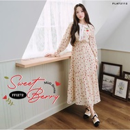 FLAT2112 : SWEET BERRY Long Dress Floral Pattern Cream Tone Comfortable To Wear Light Flowing Fabric