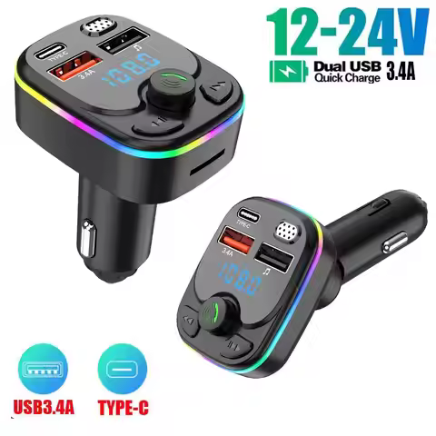 USB 3.4A FM Transmitter Bluetooth Handsfree Car Radio Modulator MP3 Player with 2 USB 1 Type-CFast A