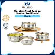 Ria Latina Stainless Steel Urli Cooking Serving Pot Biryani Handi with Lips-5 Pcs Set Briyani Pot Co