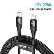 ASOMETECH PD 27W สาย USB ชนิด C สำหรับโทรศัพท์14 Pro Max 13 12 11 Type C ถึง Lightning สายชาร์จเร็วสายรับส่งข้อมูล