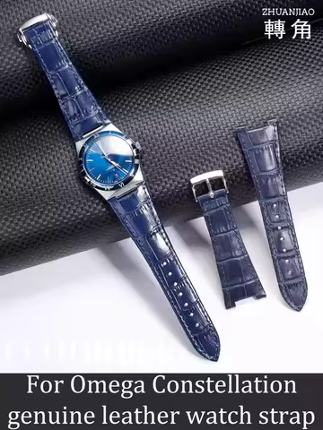 Genuine leather cowhide FKM watch band crocodile leather bamboo pattern suitable for Omega watch bel