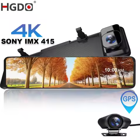 HGDO 12'' 4K Dash Cam 2 in 1 Car DVR Camera with Mount Video Recorder Sony IMX415 Rear View Mirror C