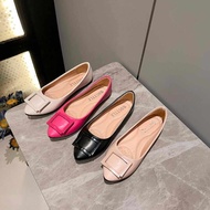 Women Pointed Flat Shoes Jelly Shoes Square Buckle OL Office Shoes