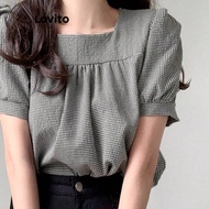 (Trendy) Lovito Casual Blouse Gingham Frill Blouse for Women L117AD024 Lovito Blouse Takoha Gingham 