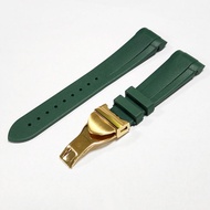 For 22mm Tudor Black Bay 41 Curved End Green Rubber Watch Band Strap Gold Clasp