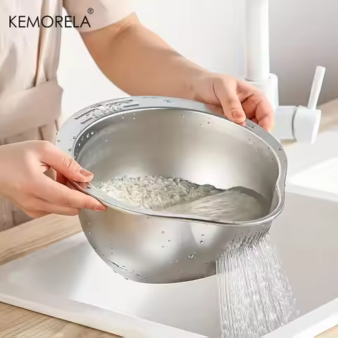 Rice Washer Strainer Bowl Stainless Steel 304 Rice Washing Bowl Rice Sieve Colander Fruit And Vegeta