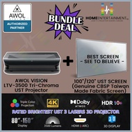 AWOL VISION LTV-3500 PRO TRI-CHROMA ULTRA SHORT THROW 3600 ANSI LUMEMS 4K LASER PROJECTOR WITH 100|1