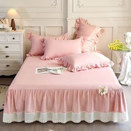 Beautiful Bowknot Bed Skirt Smooth Satin Cadar Pengantin Princess Style Lace Bedsheet Coquette 床裙