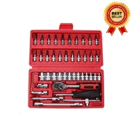 46Pcs Socket Bit Set Hardware Car Chrome Vanadium Ratchet Wrench Spanner Screwdriver Repair Hand Too