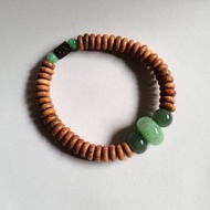 天然緬甸翡翠算盤珠 創作手鍊 花梨木平安扣串珠