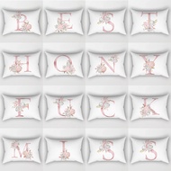 [Single Side] Polyester Pillow Case 30x50cm/ 40x60cm 26 English Letter with Pink Flower Pattern Deco