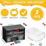 Wenqik 2 Pcs Small Drawer Organizer Teacher Toolbox Small Organizer with 9 Clear Drawers Plastic Des