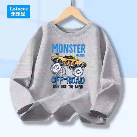 Monster Truck Printing T-shirt Boys' Off-road Vehicle Shirt Cotton Long Sleeve Tee Unisex Spring Aut