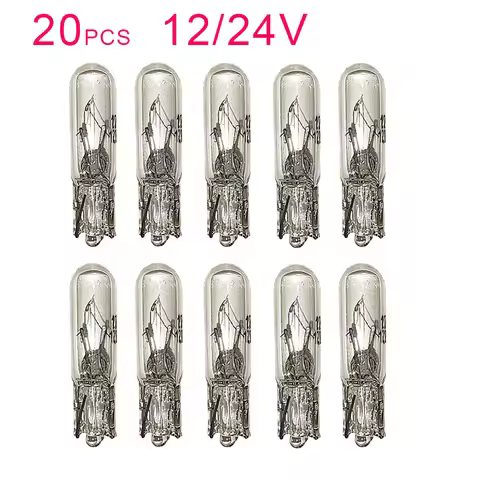 20pcs T5 12v 24V 1.2w W2W White Car Halogen Lamp Instrument Lights Dashboard Bulb Auto Interior Ligh