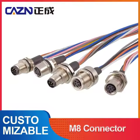 CAZN M8 Flange Socket With Wire 20CM 30CM 3 4 5 6 8 PIN Electronic Wire Connecting Plate Front Plate
