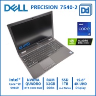 DELL PRECISION 7540 INTEL i9-9980HK NVIDIA Quadro RTX3000 6GB RAM 32GB NVMe 1TB USED 2 โน๊ตบุ๊คทำงาน