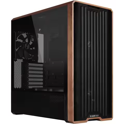 LANCOOL 217 Genuine Walnut Wood Computer Case, Mid-Tower ATX PC Case with 5 Pre-Installed PWM Fans -