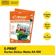 E-PRINT PAPER/MATTE PHOTO STICKER PAPER A4-100 GRAM (1 PACK)
