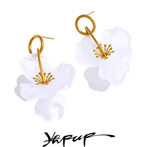 Yhpup Arrivals White Resin Flower Dangle Earrings for Women Stainless Steel Summer Popular Jewelry R