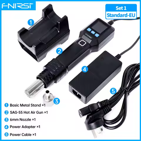 FNIRSI SAG-55 550W Hot Air Gun with Stand Rework LCD Digital Hair Dryer Adjustable Temperature Heat 