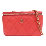 橘紅色 牛皮 菱格紋 荔枝紋 化妝包 鍊帶 肩背包 金扣 AP1341