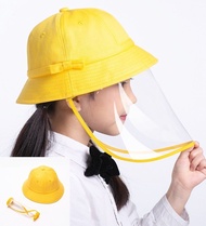 [Hely TOP] 1-15 yrs Baby Kids Girls Boys Students Removable Anti-Saliva Face Shield Yellow Bucket Hat, Full Protective Face Shield Yellow Hat Sunhat Dust proof Anti-Fog Cap For Students (FY006)